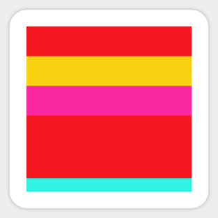 A capital fuse of Red (Pigment), Barbie Pink, Golden Yellow and Bright Light Blue stripes. Sticker